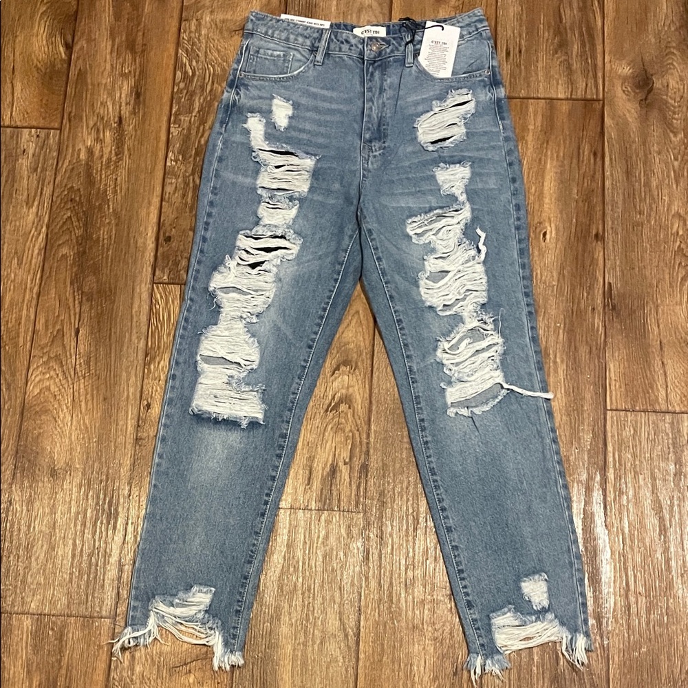 C'est Toi High Rise Straight Jeans with Rips Junior Size 5